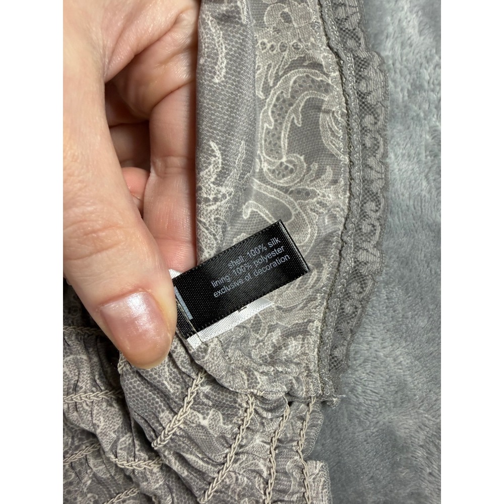 The Limited Silk Halter Top Grey Damask Lace Trim Smocked Back Blouse Womens M - Picture 6 of 9
